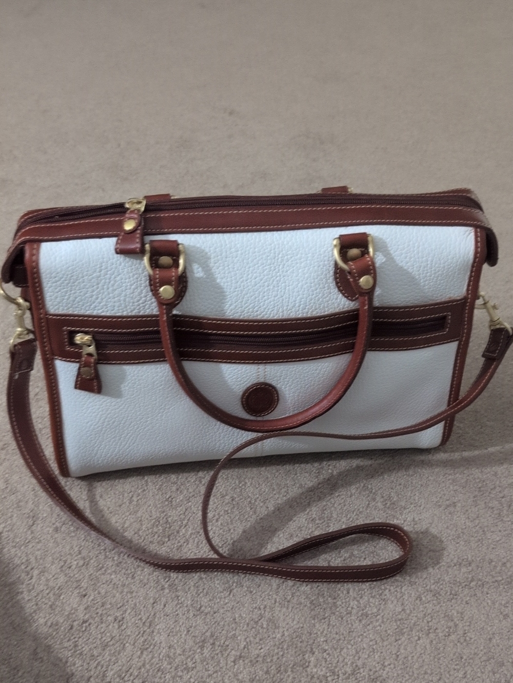Classic White and Brown Women's Satchel Bag Liz Claiborne